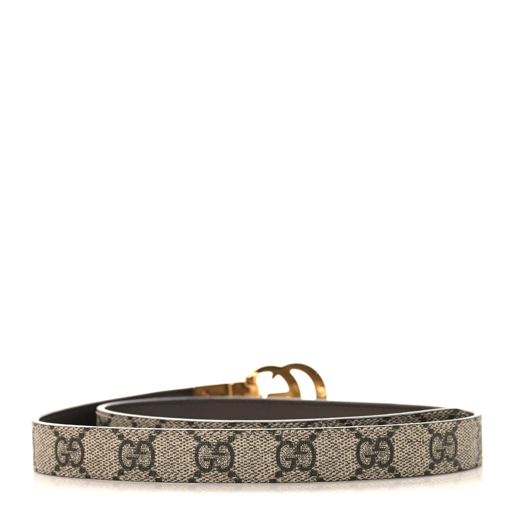 GG Supreme Monogram Plutone Calfskin Double G Reversible Belt Beige Ebony