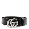 Calfskin Baguette Crystal Double G 30mm Belt 80 32 Black