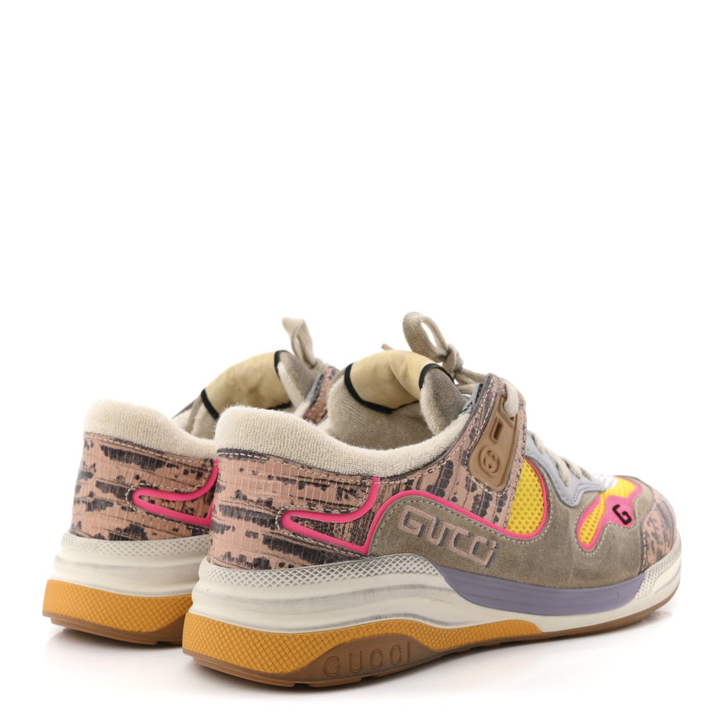 Suede Calfskin Tejus Printed Womens Ultrapace Sneakers 37.5 Pink Silver Oatmeal Yolk