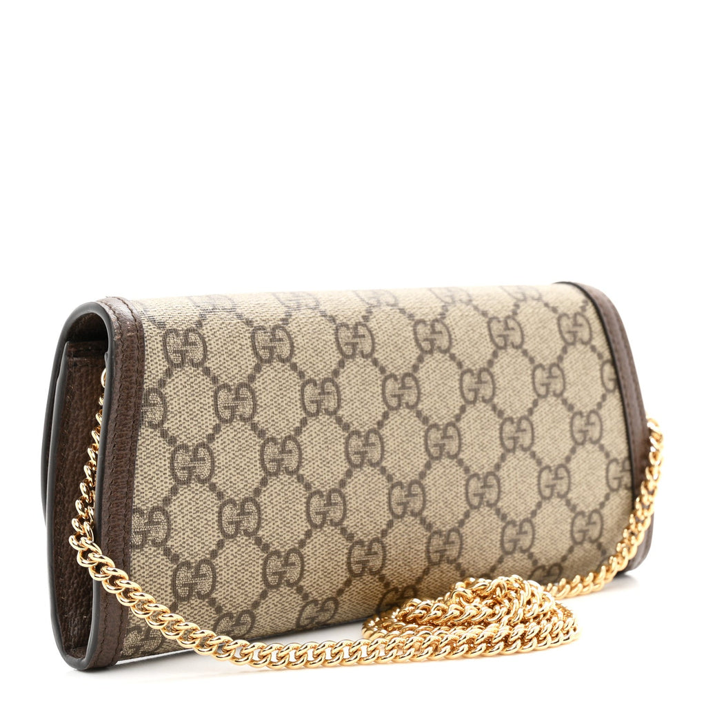 GG Supreme Monogram Textured Dollar Calfskin Blondie Continental Chain Wallet Beige Ebony New Acero