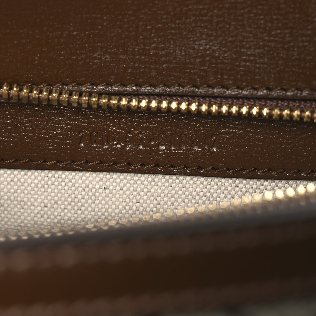 GG Supreme Monogram Azalea Calfskin Web Medium Horsebit 1955 Shoulder Bag Beige Ebony Brown Sugar