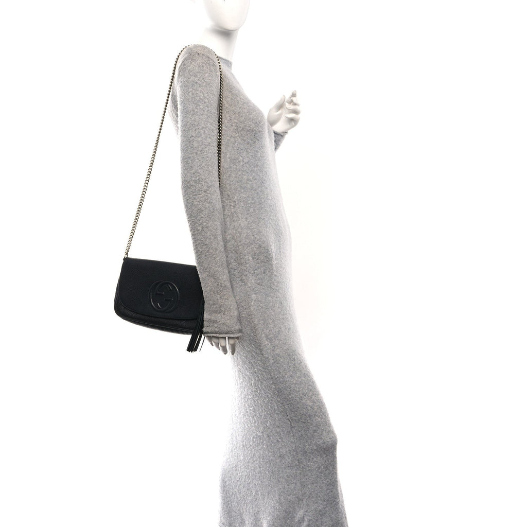 Pebbled Calfskin Medium Soho Flap Crossbody Black