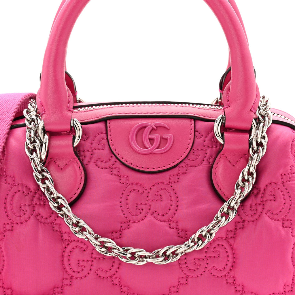 Nylon Calfskin Enamel GG Matelasse Mini Bowler Bag Lovely
