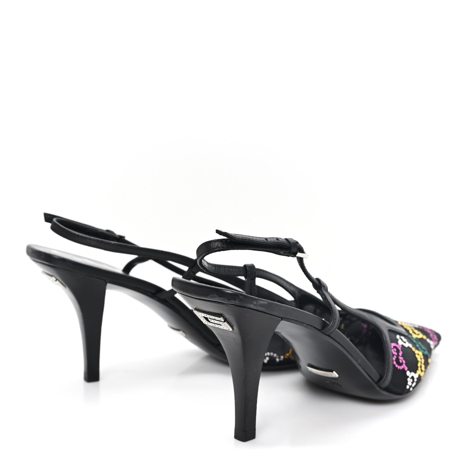 Tela Retino Nappa Charlotte Crystal GG Monogram Square G 75mm Slingback Pumps 39.5 Black