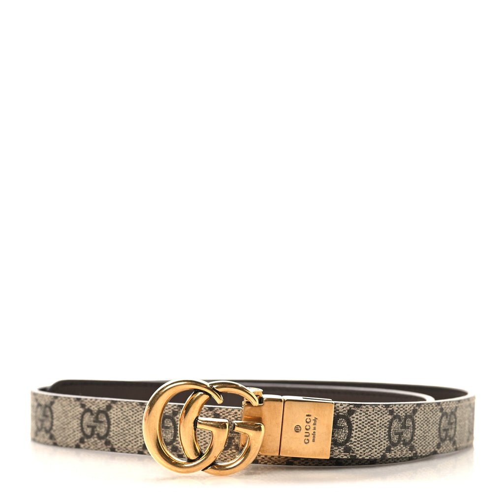 GG Supreme Monogram Plutone Calfskin Double G Reversible Belt Beige Ebony