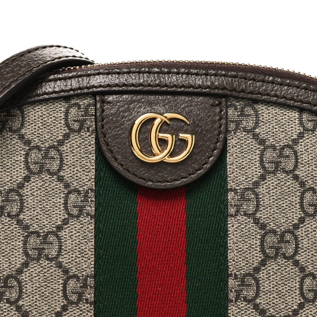 GG Supreme Monogram Textured Dollar Calfskin Web Small Ophidia Dome Shoulder Bag Beige Ebony New Acero