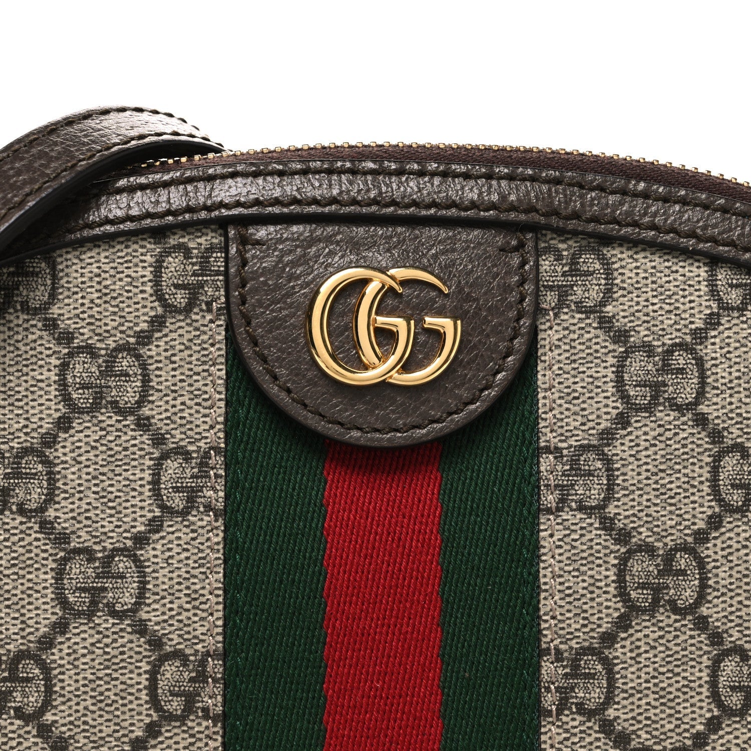 GG Supreme Monogram Textured Dollar Calfskin Web Small Ophidia Dome Shoulder Bag Beige Ebony New Acero