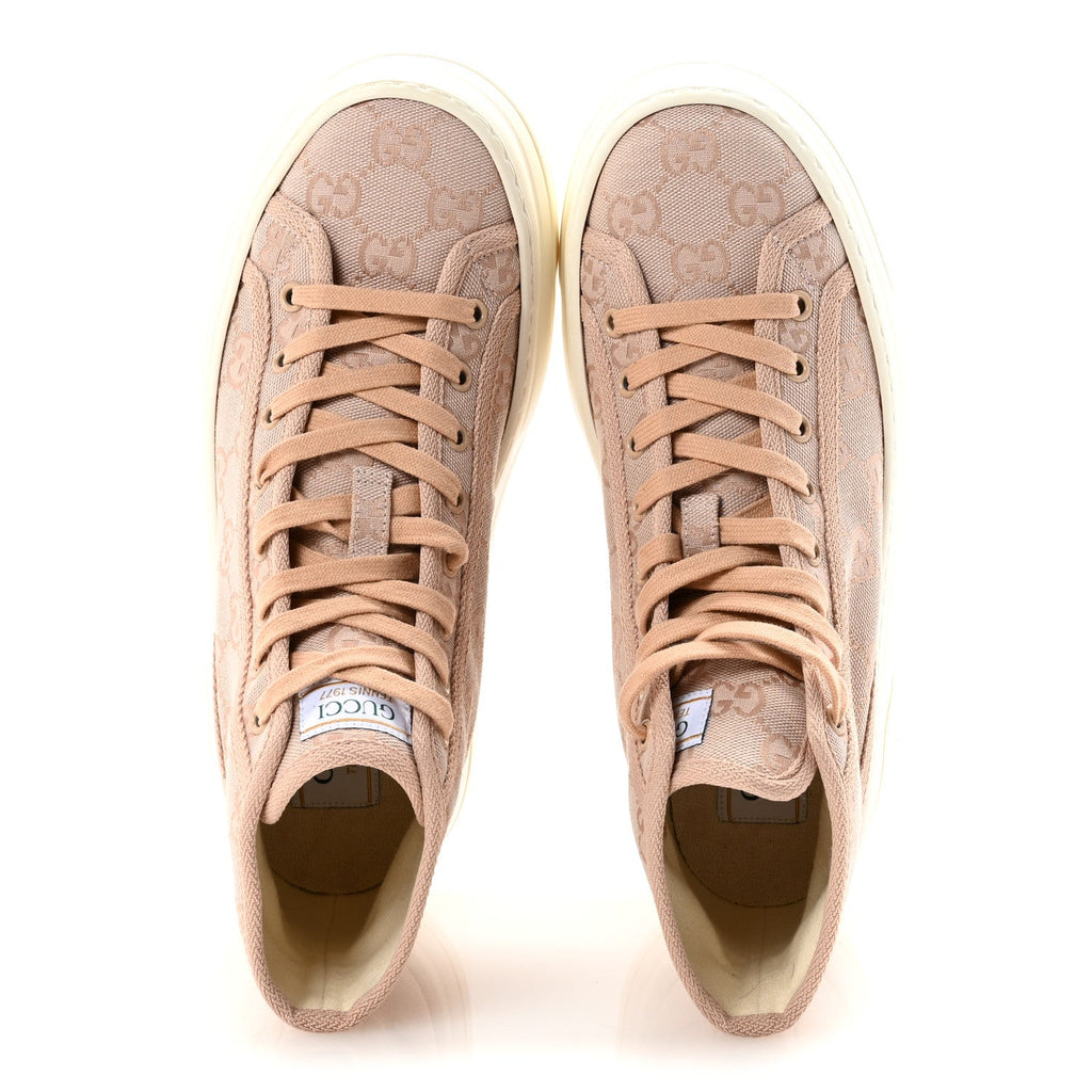 New Canvas GG Monogram Womens Tennis 1977 High Top 55mm Platform Sneakers 39 Skin Rose Dark Skin Rose