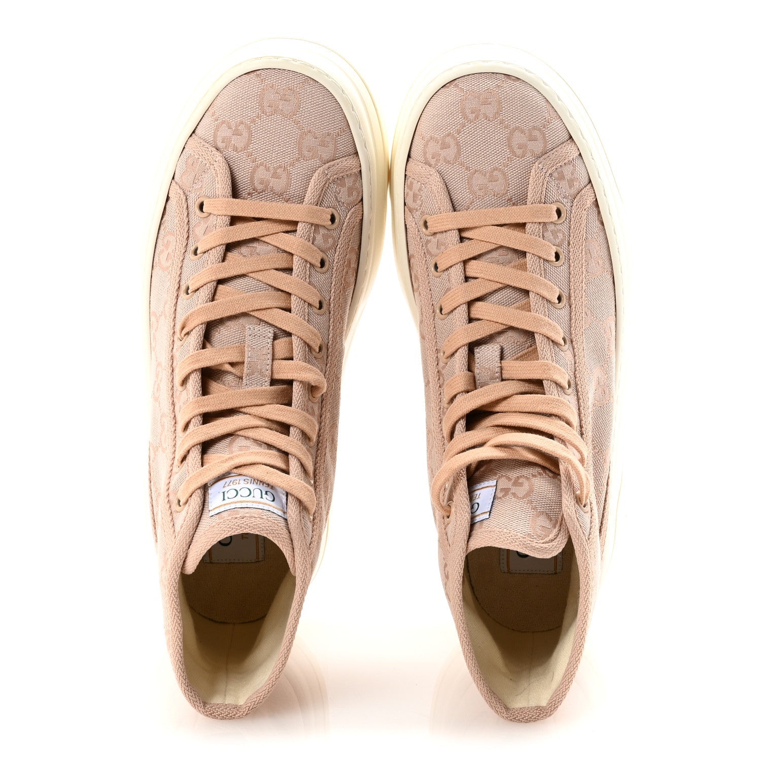 New Canvas GG Monogram Womens Tennis 1977 High Top 55mm Platform Sneakers 39 Skin Rose Dark Skin Rose