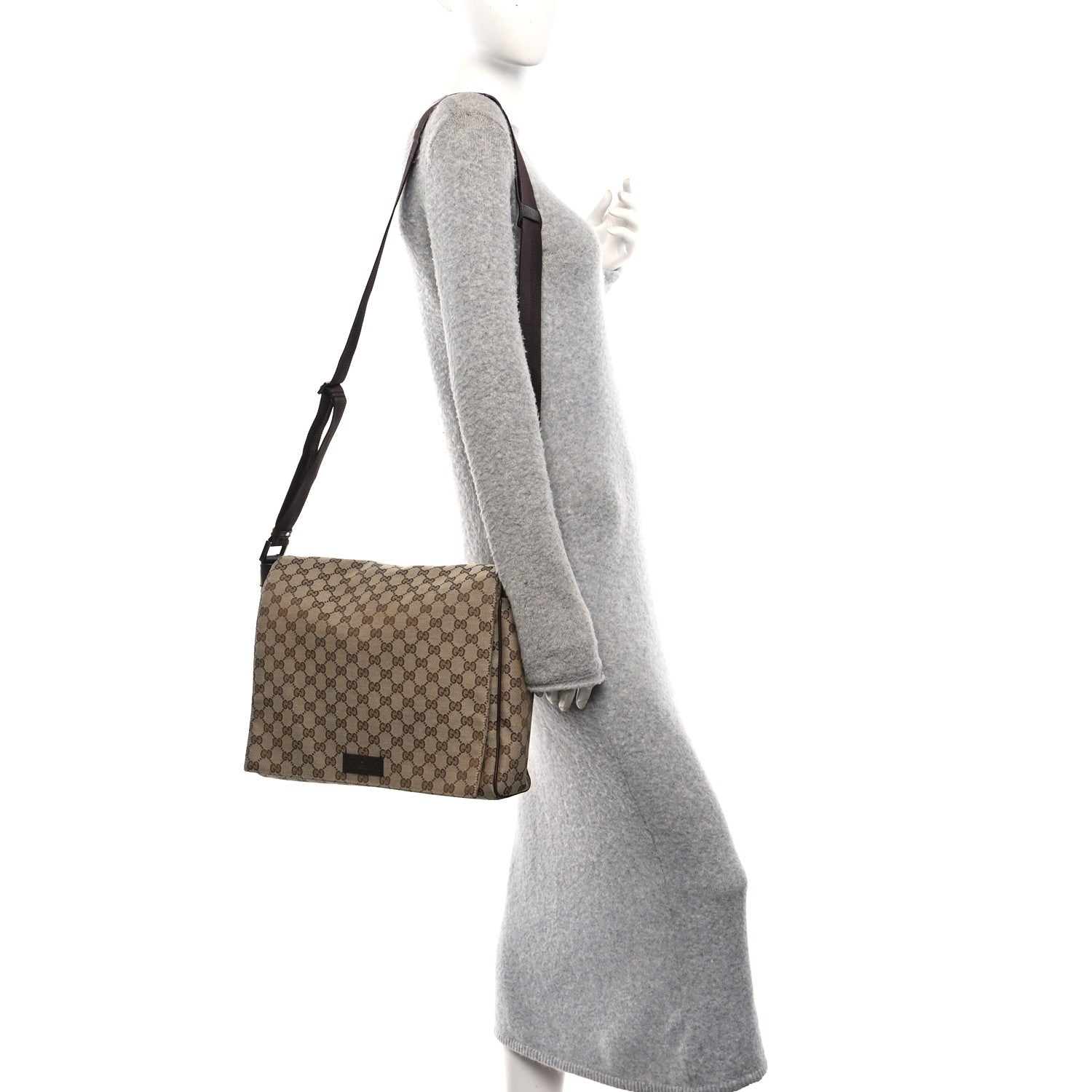 GG Monogram Medium Flap Messenger Bag Beige Dark Brown