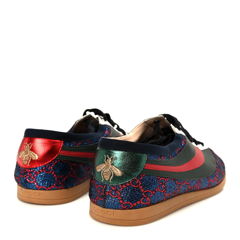 Lurex Calfskin Web GG Monogram Mens Falacer Sneakers 9 Iridescent Blue Iridescent Red Silver