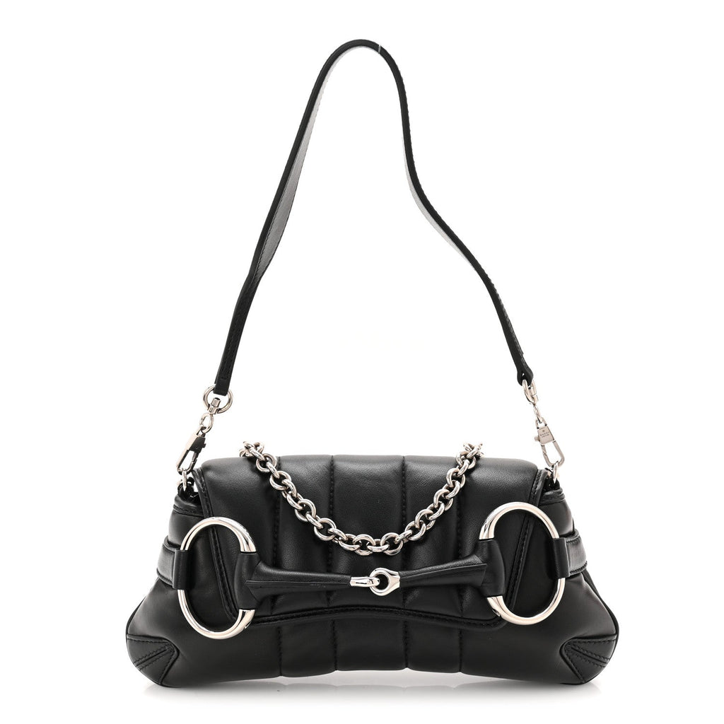 Nappa Vertical Matelasse Small Maxi Horsebit Chain Shoulder Bag Black