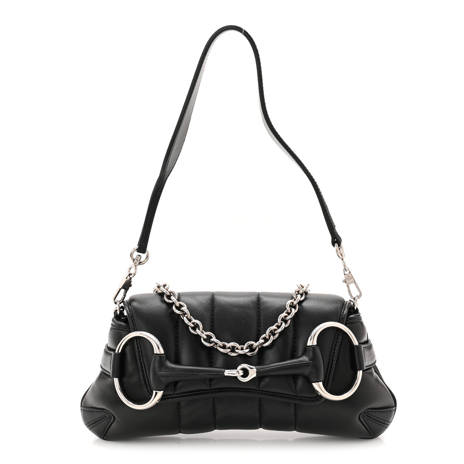 Nappa Vertical Matelasse Small Maxi Horsebit Chain Shoulder Bag Black