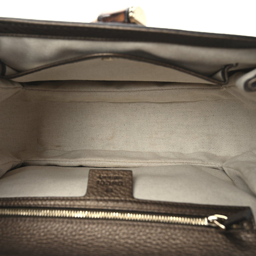 Metallic Calfskin Medium New Bamboo Top Handle Bag Bronze