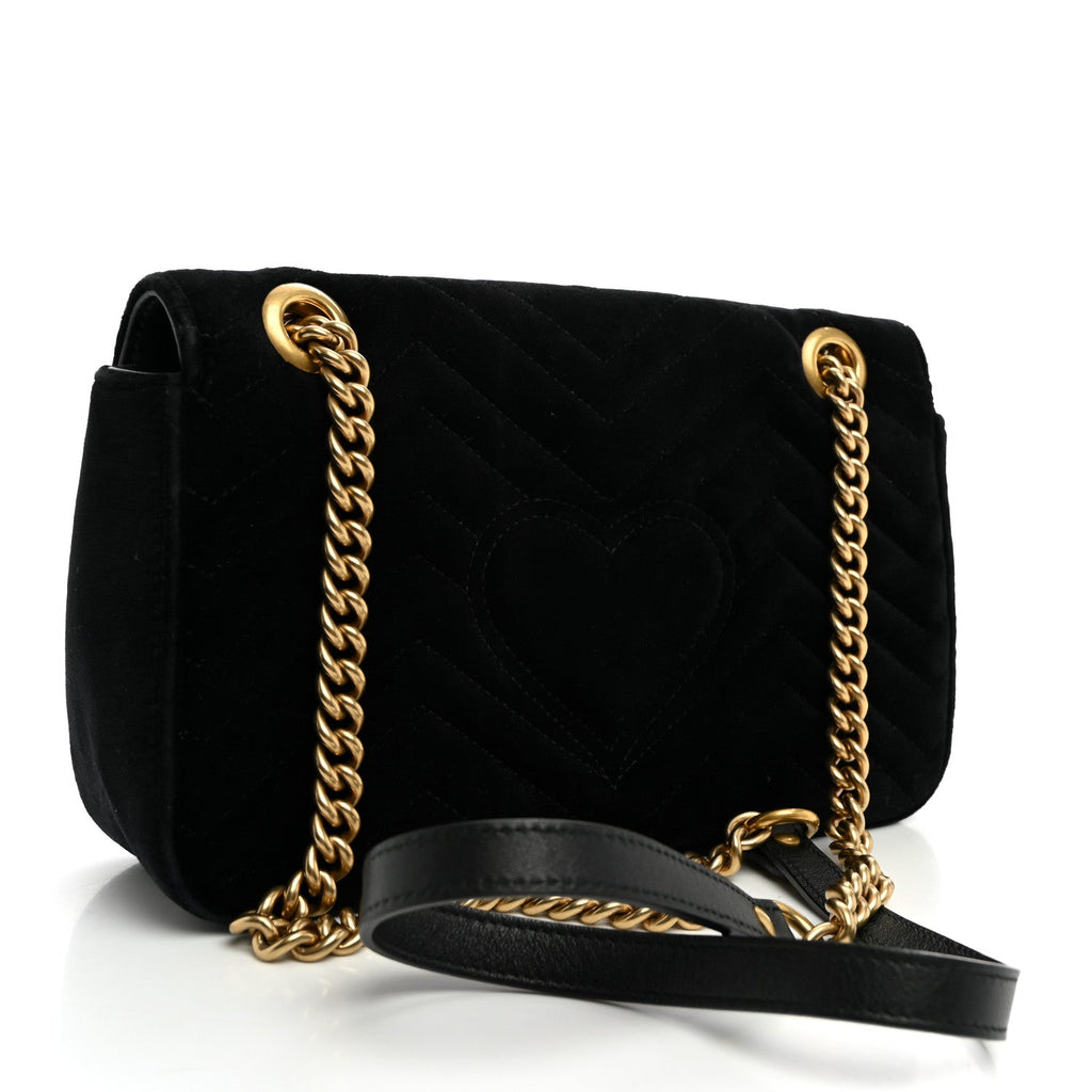 Velvet Matelasse Marquise Crystals Embroidered Small GG Marmont Shoulder Bag Black