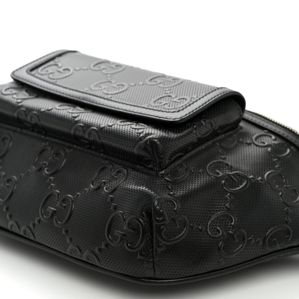 Calfskin GG Tennis Embossed Pocket Belt Bag Black