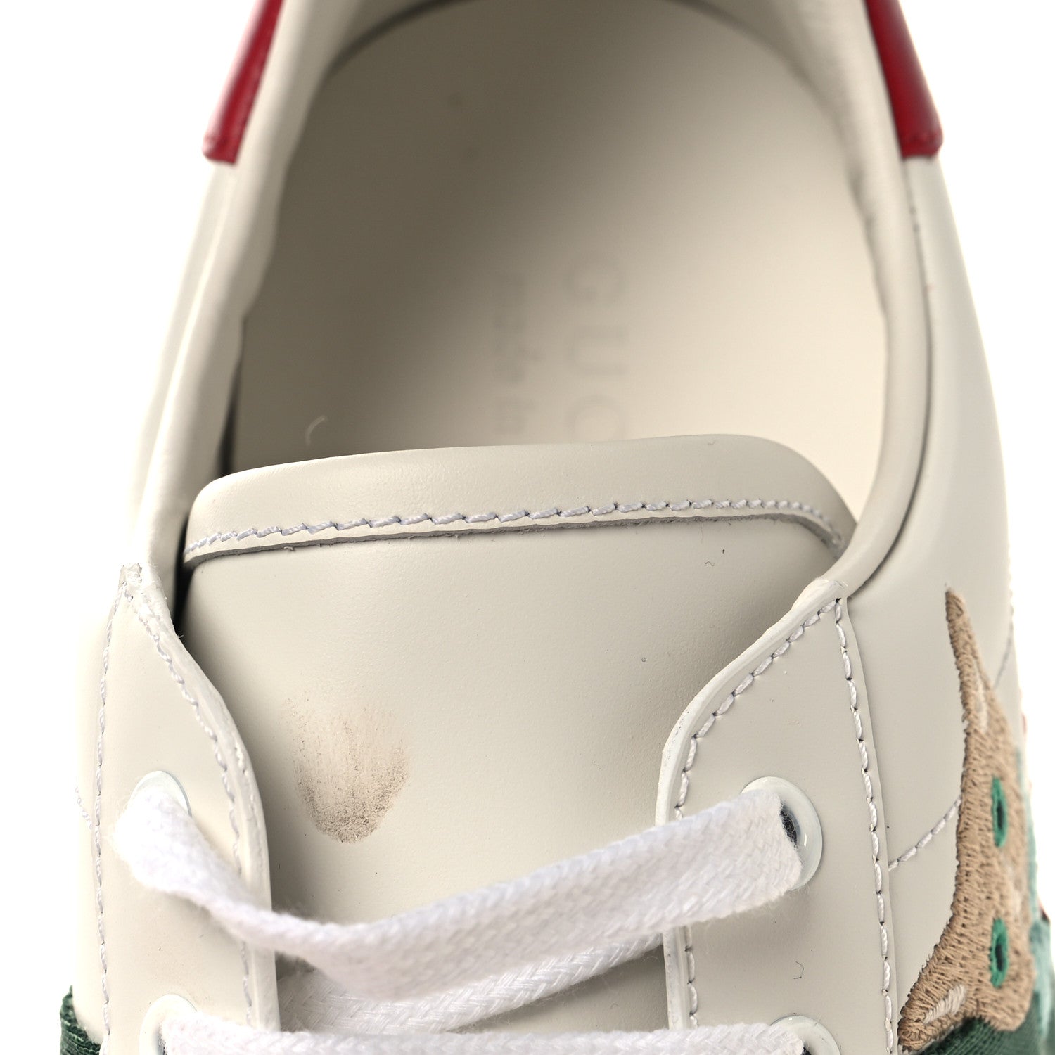 Calfskin Cat Embroidered Mens Ace Sneakers 12 White Green