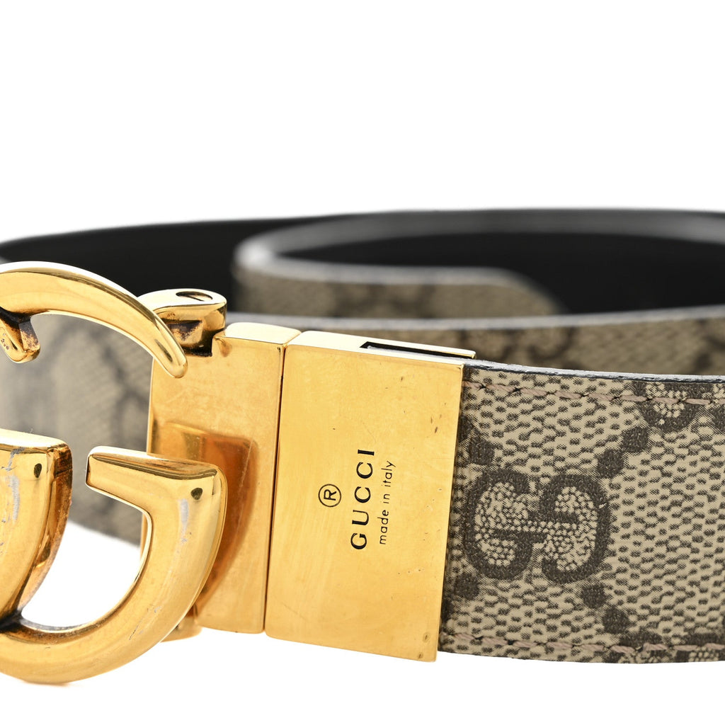 GG Supreme Monogram Plutone Calfskin Double G Reversible 75 30 Belt Beige Ebony New Acero