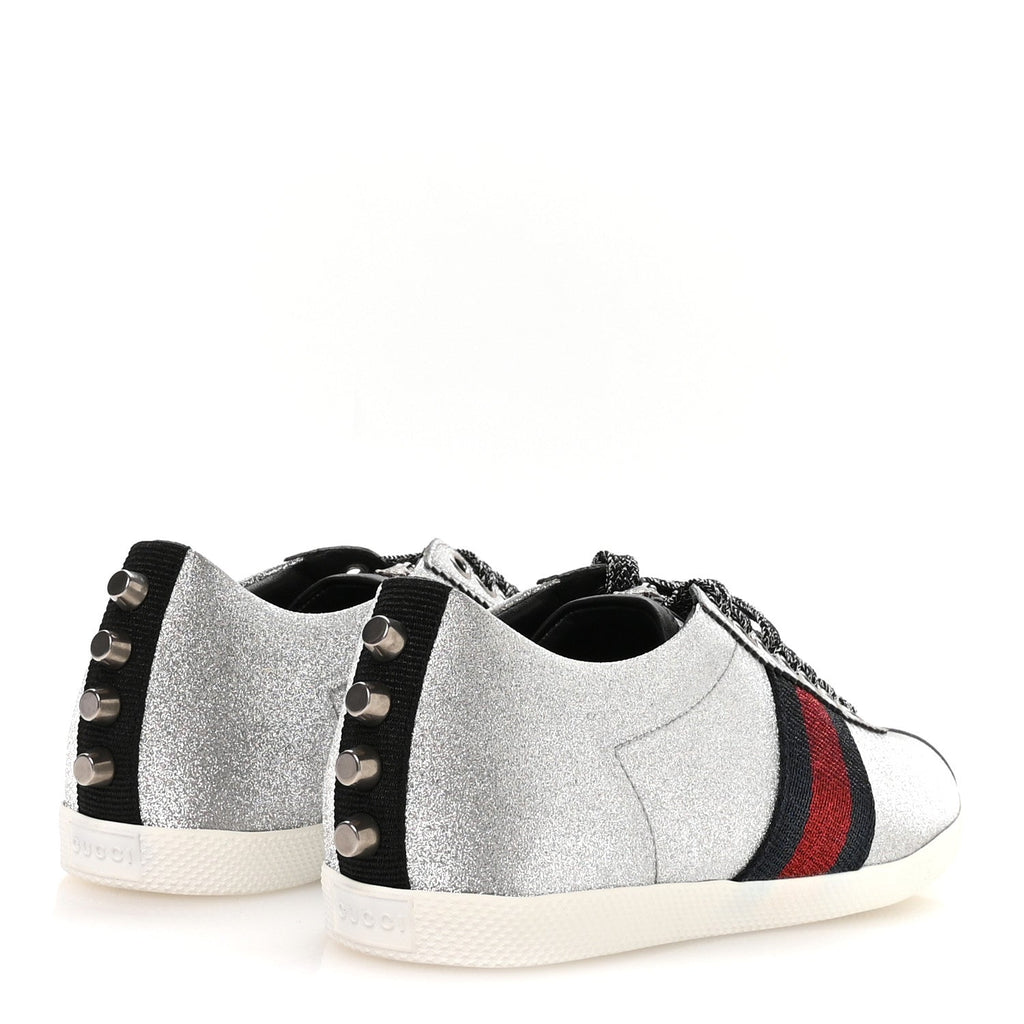 Glitter Fabric Studded Web Womens Sneakers 37 Silver