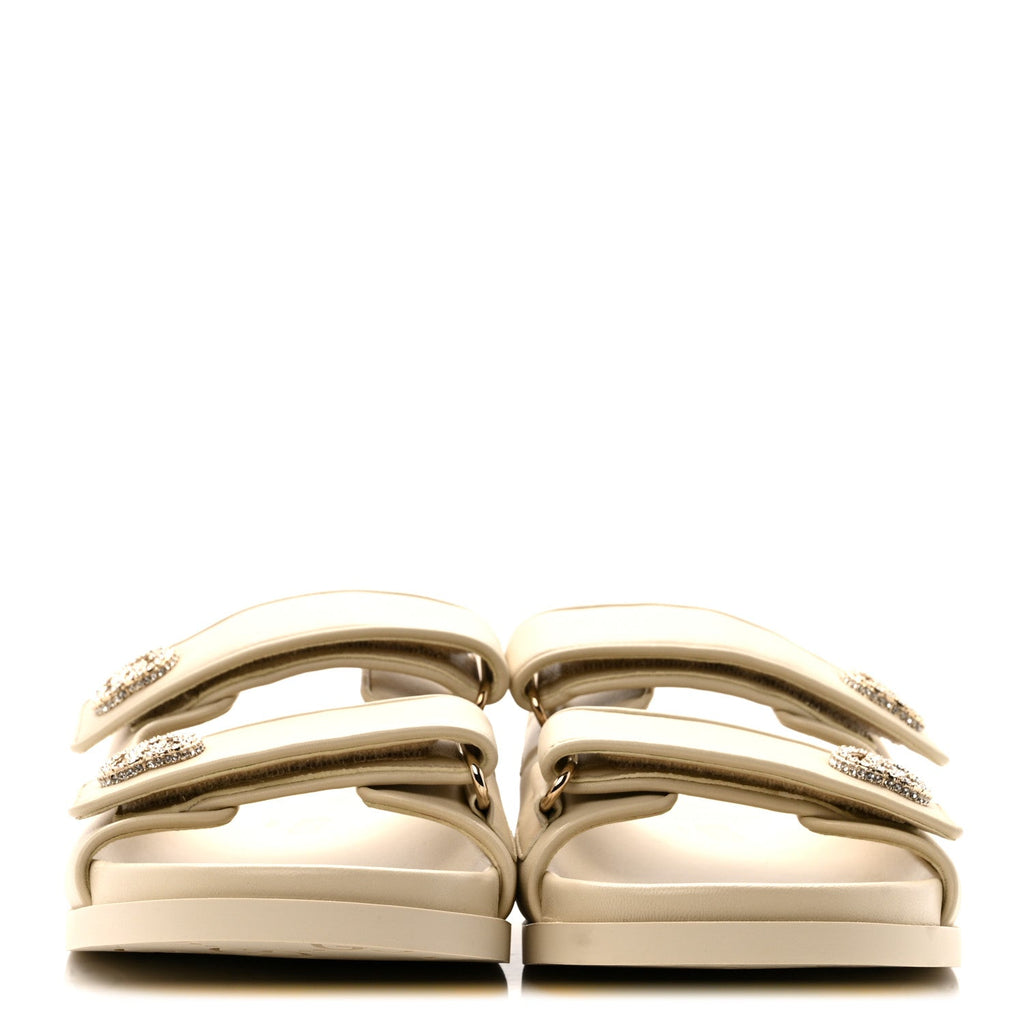 Calfskin Double G Crystal Womens Isla Dad Sandals 39 Ivory