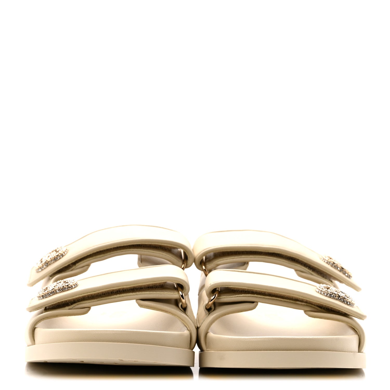Calfskin Double G Crystal Womens Isla Dad Sandals 39 Ivory
