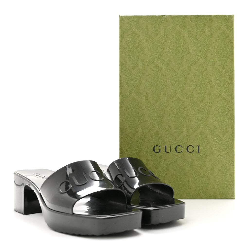 Rubber Gucci Logo Womens Platform 20/60mm Slide Sandals 38 Black
