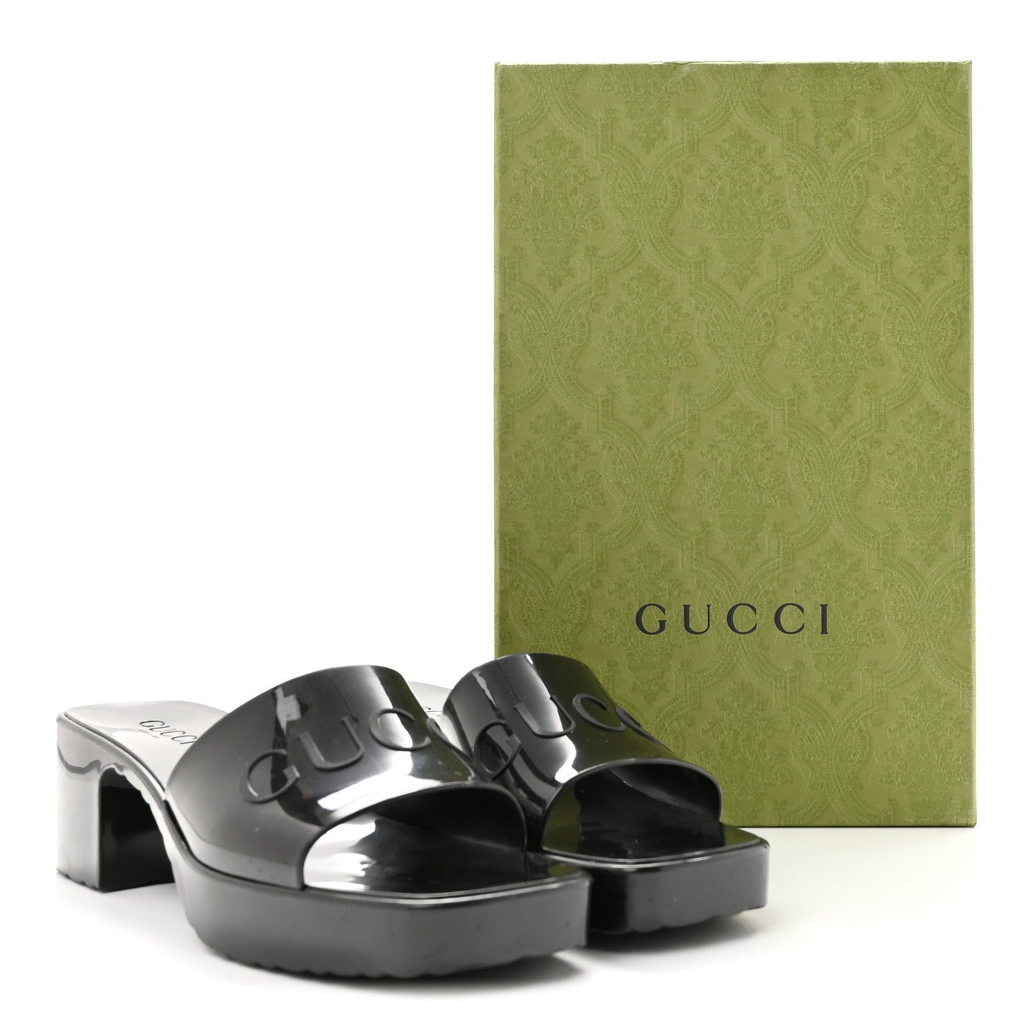 Rubber Gucci Logo Womens Platform 20/60mm Slide Sandals 38 Black