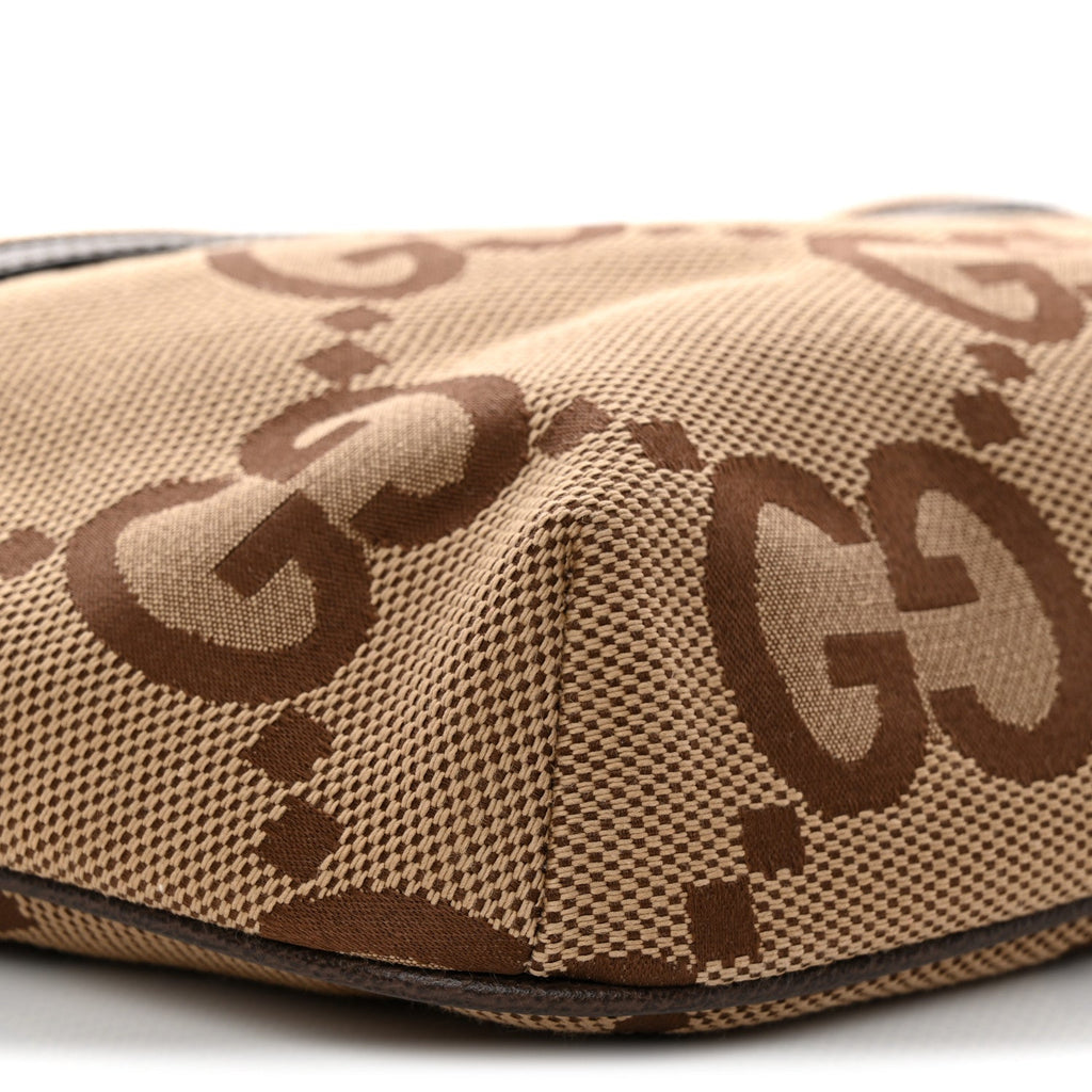 Monogram Jumbo GG Textured Dollar Calfskin Web Belt Bag Camel Ebony New Acero