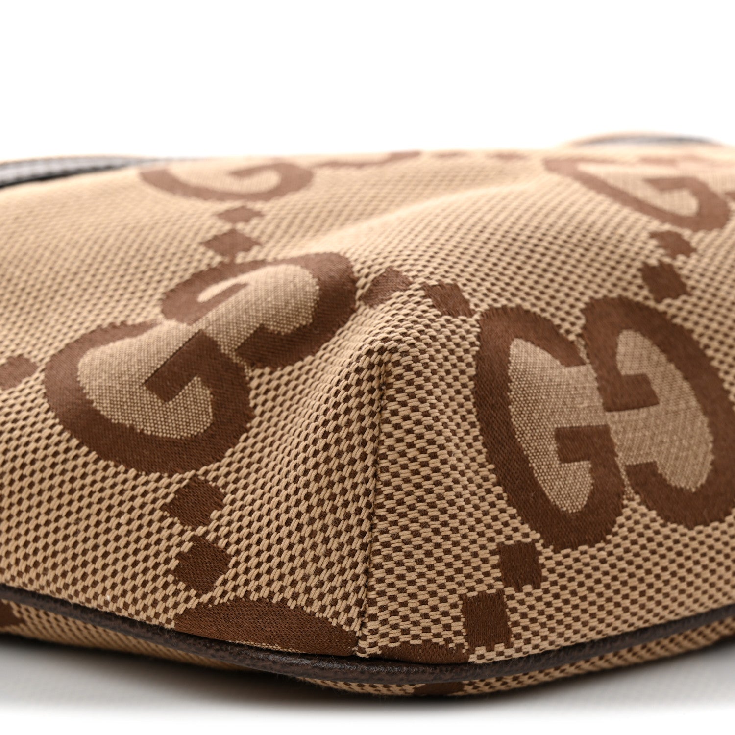 Monogram Jumbo GG Textured Dollar Calfskin Web Belt Bag Camel Ebony New Acero