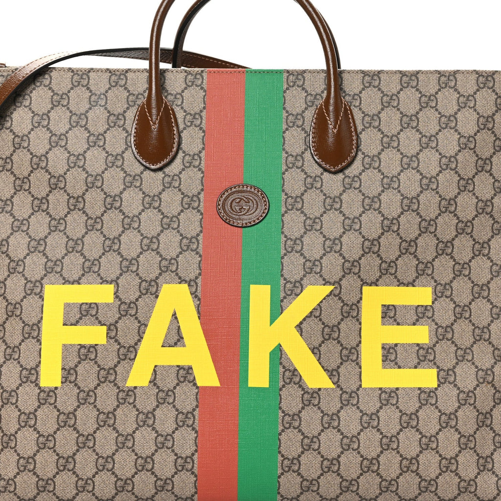 GG Supreme Monogram Fake/Not Large Retro Interlocking G Tote Bag Beige Brown Sugar