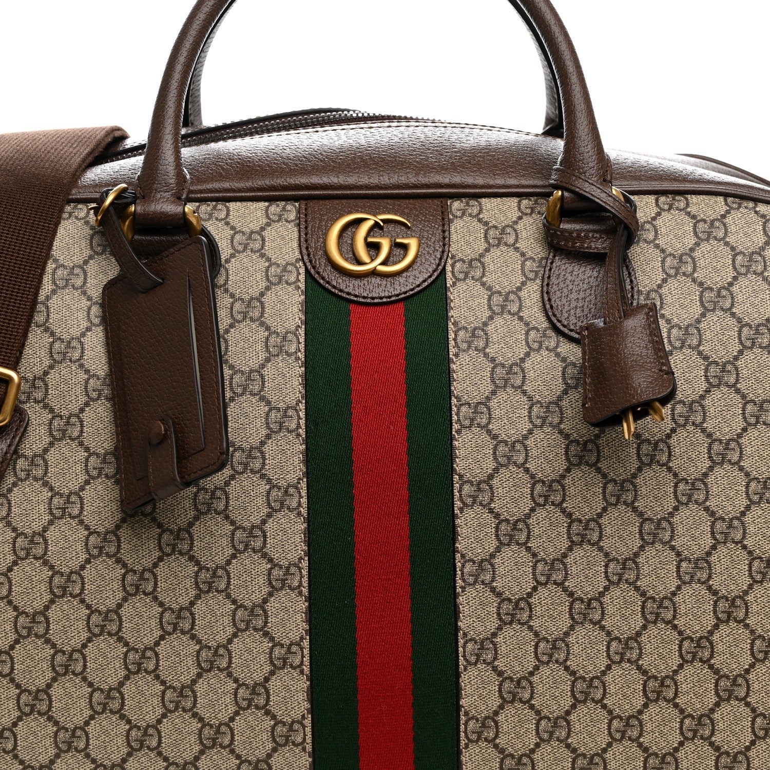 GG Supreme Monogram Textured Dollar Calfskin Web Large Savoy Bowling Bag Beige Ebony New Acero