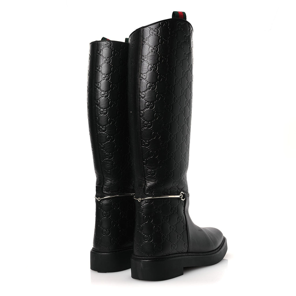 Guccissima Real Betis Glamour Calfskin Michelangelo Slim Horsebit Riding Boots 39.5 Black
