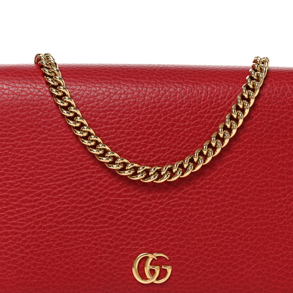Dollar Calfskin Mini GG Marmont Chain Wallet Hibiscus Red