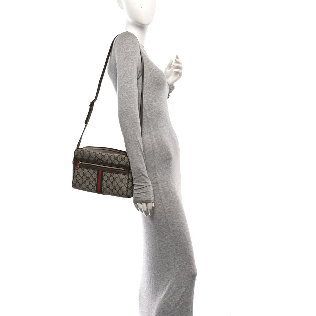 GG Supreme Monogram Web Small Ophidia Shoulder Bag Brown