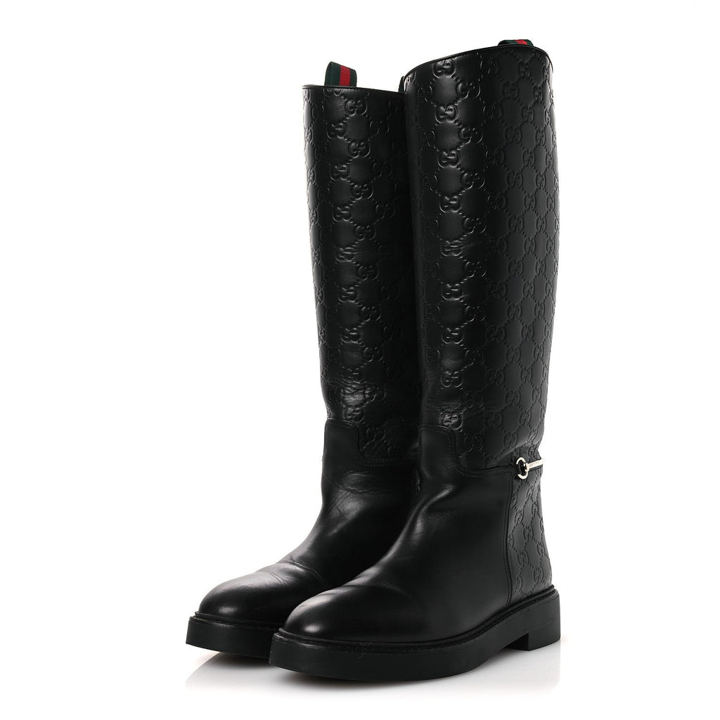 Guccissima Real Betis Glamour Calfskin Michelangelo Slim Horsebit Riding Boots 39.5 Black
