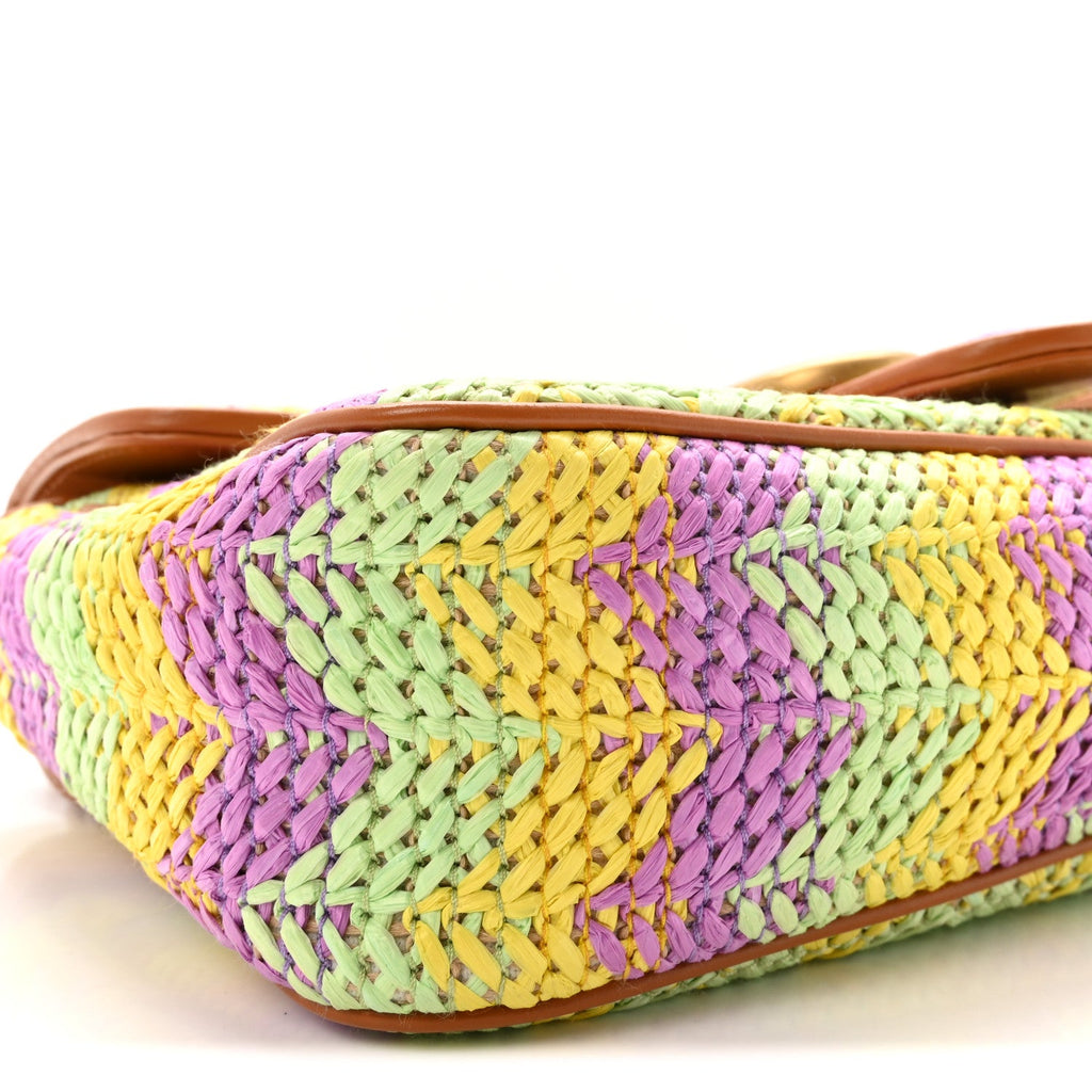 Calfskin Raffia Woven Small GG Marmont Shoulder Bag Multicolor