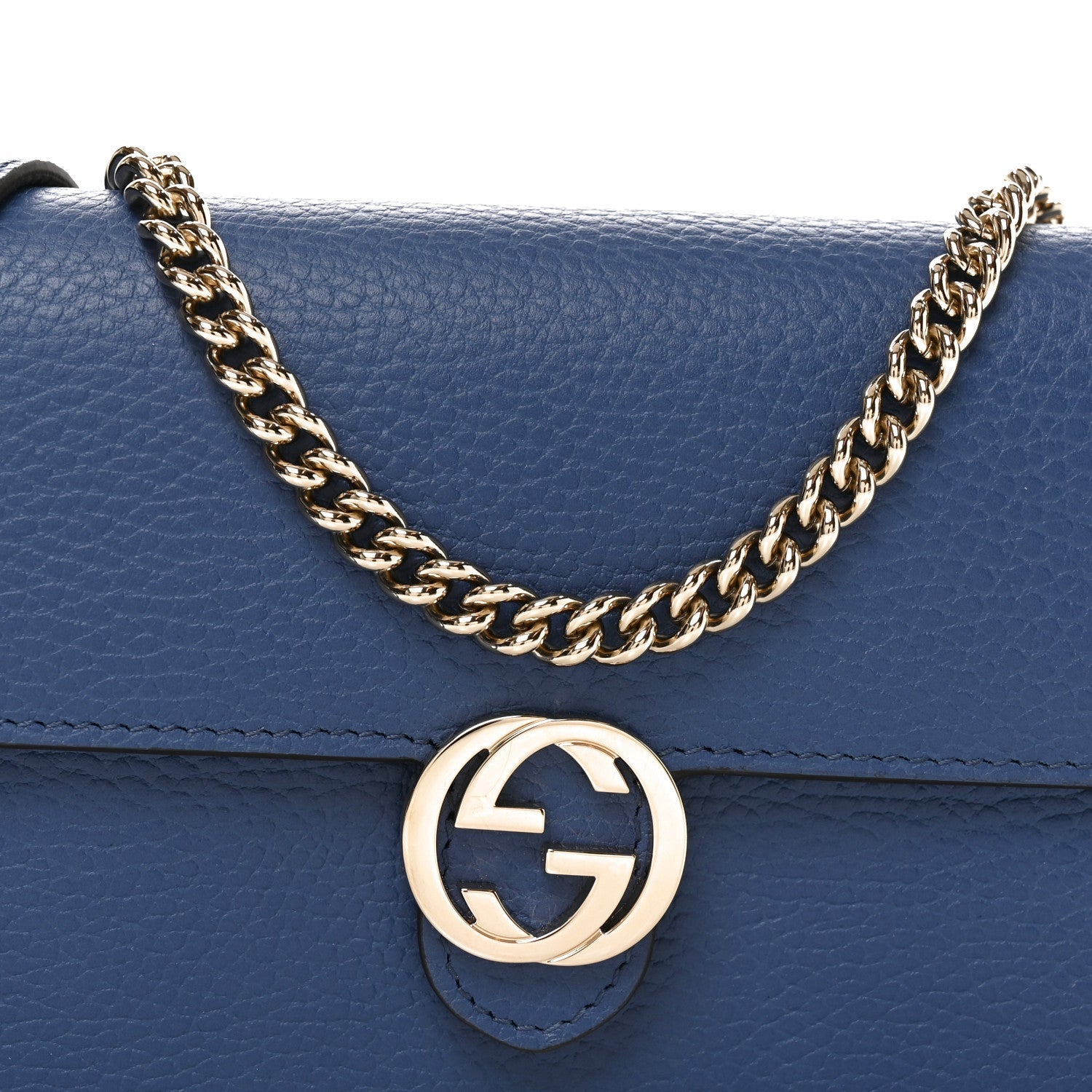 Dollar Calfskin Interlocking G Chain Wallet Caspian