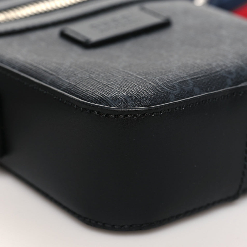 GG Supreme Monogram Appia Calfskin Web Small Camera Messenger Bag Black Grey