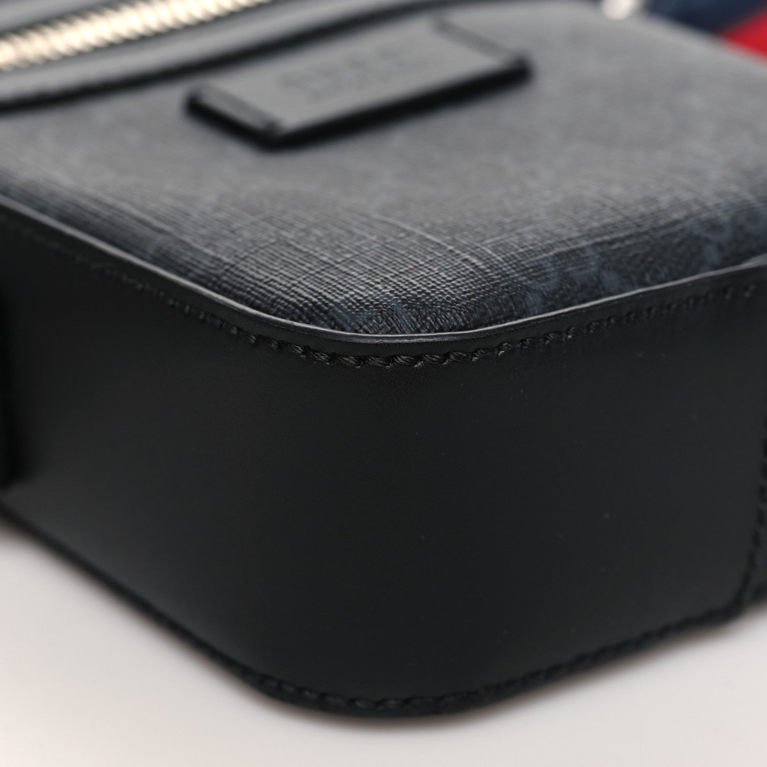 GG Supreme Monogram Appia Calfskin Web Small Camera Messenger Bag Black Grey