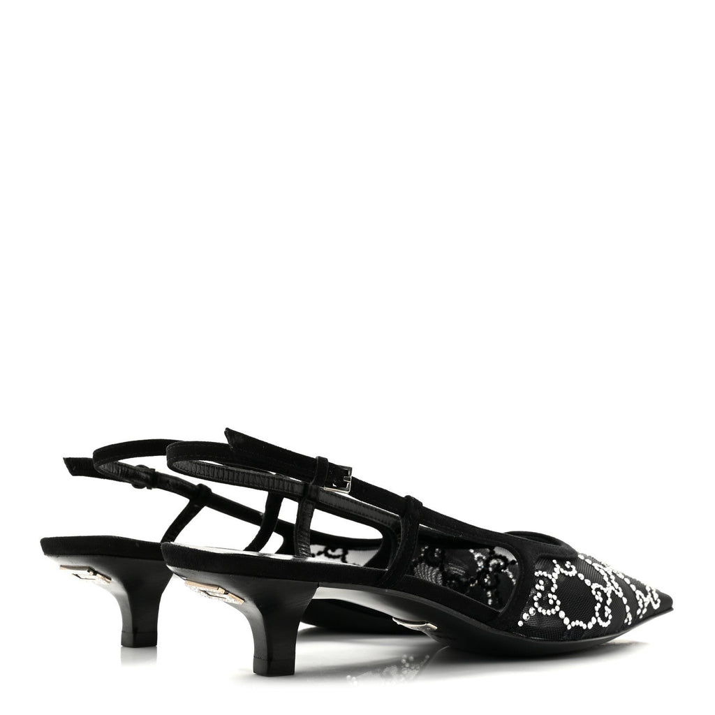 Suede Mesh Crystal GG Monogram Slingback Pumps 36.5 Black