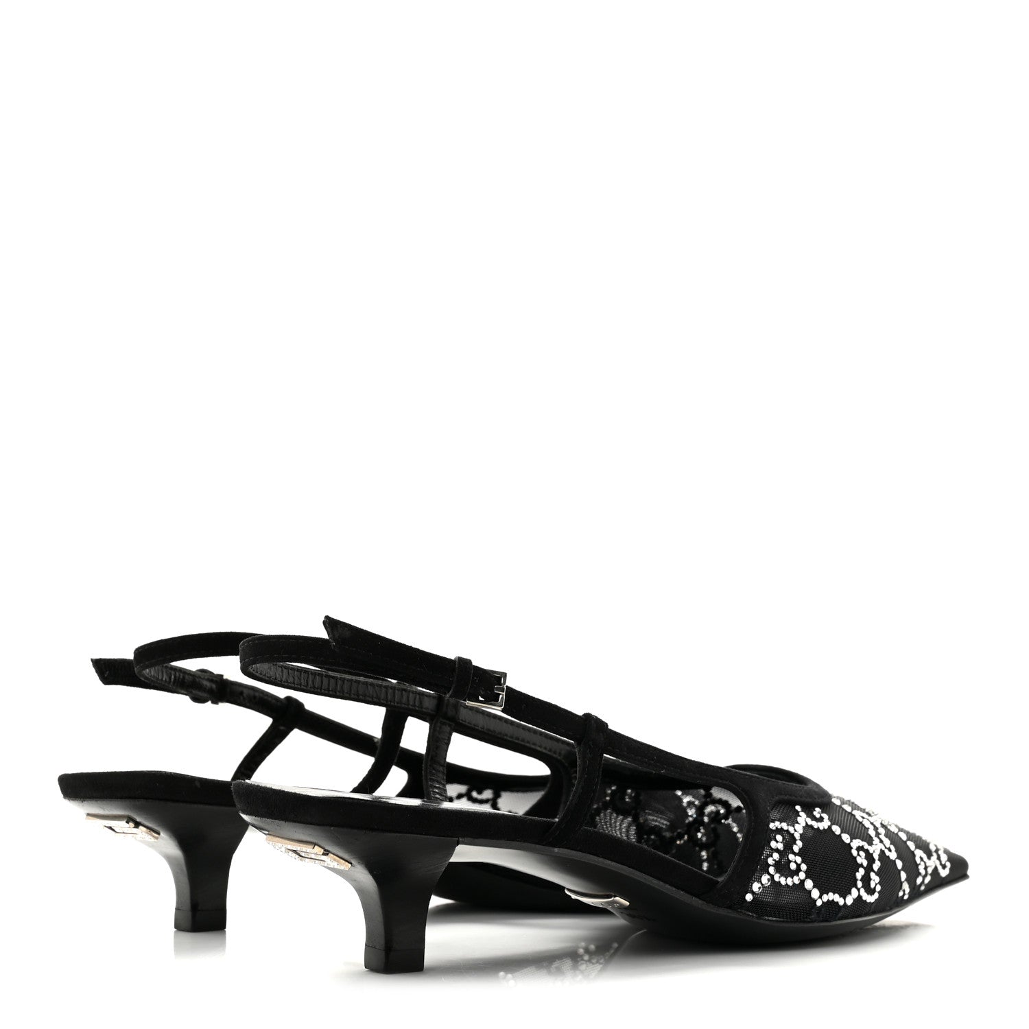 Suede Mesh Crystal GG Monogram Slingback Pumps 36.5 Black