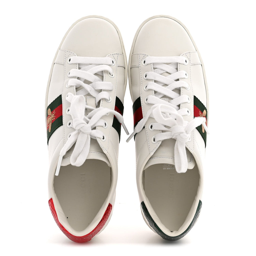 Calfskin Ayers Bee Embroidered Womens Ace Sneakers 37 White Green