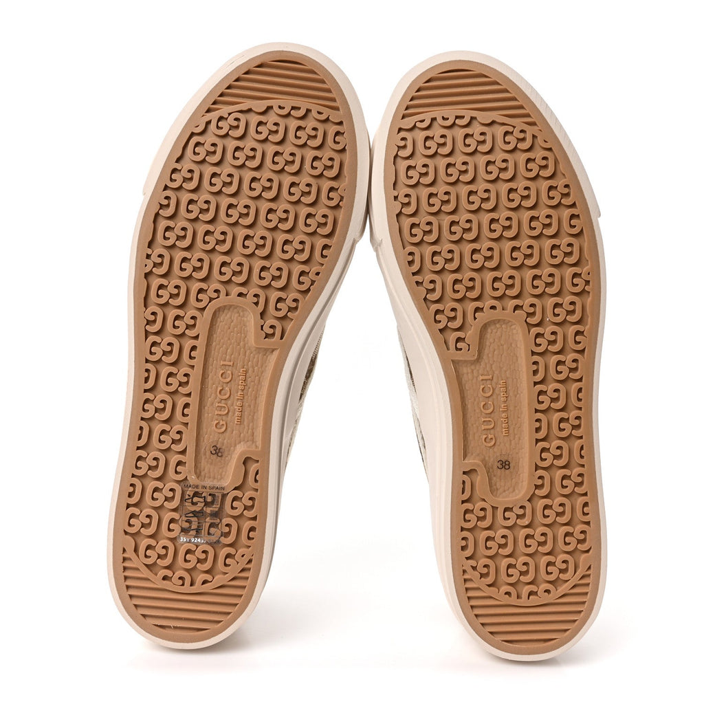 New Canvas GG Monogram Womens Slip On 30mm Sneakers 38 Beige Ebony Mystic White
