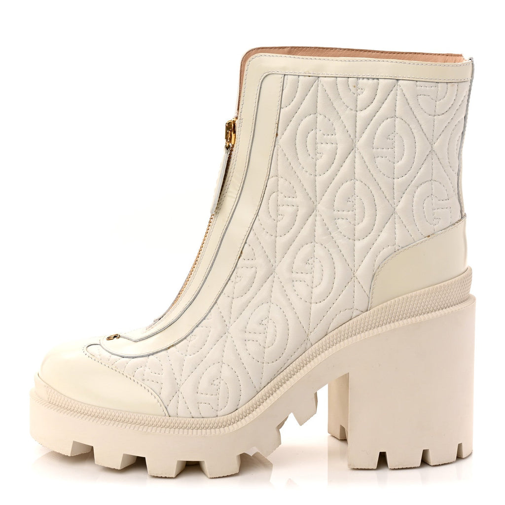 Calfskin Nappa Rhombus Quilted Trip Ankle Boots 39.5 Great White