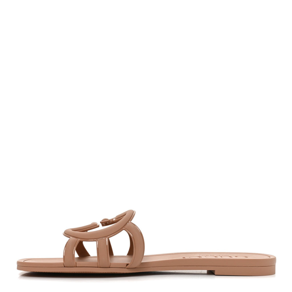 Rubber Interlocking G Womens Slide Sandals 36 Vintage Camel