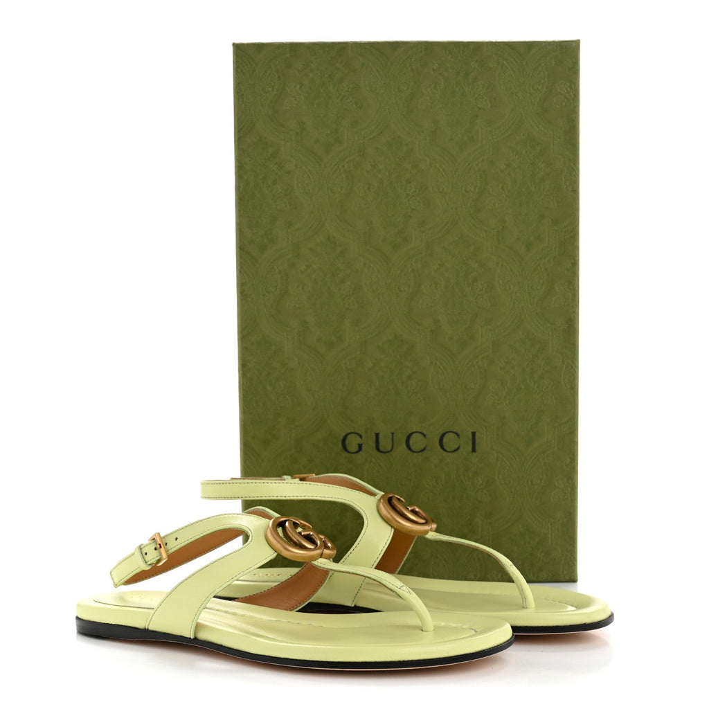 Calfskin Double G Thong Flat Sandals 35 Pistachio Green