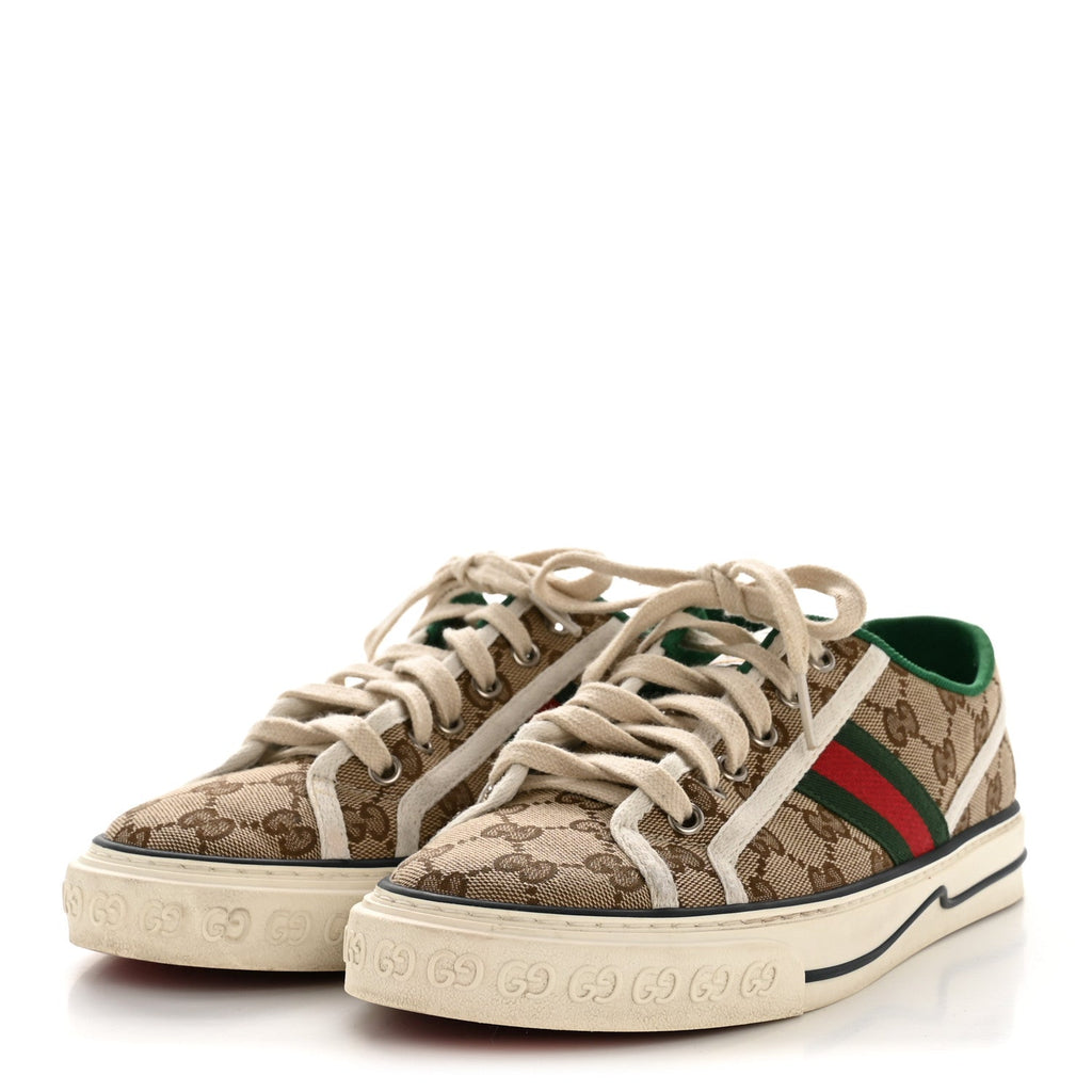 GG Monogram Web Womens 1977 Tennis Sneakers 40.5 Beige Ebony Mystic White