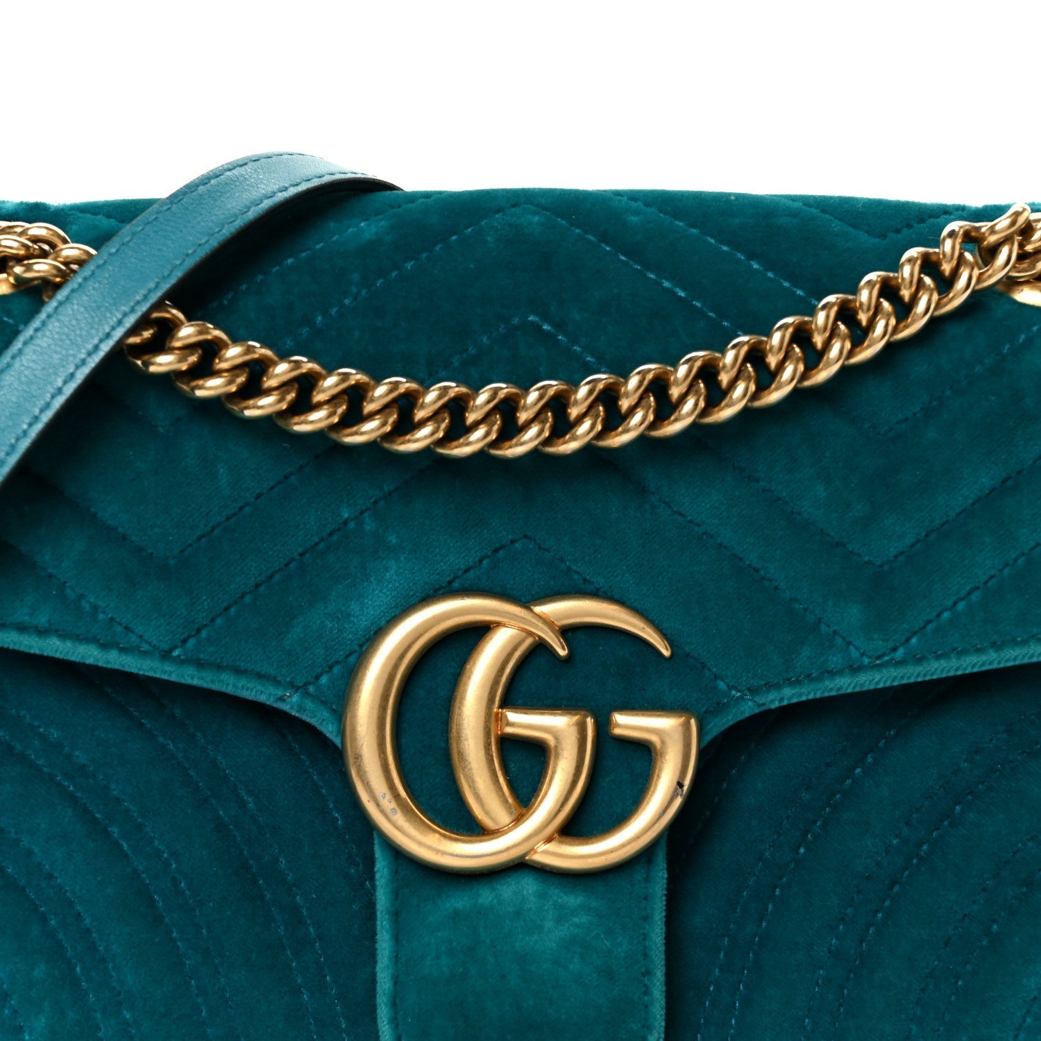 Velvet Matelasse Small GG Marmont Shoulder Bag Pavone Cyan