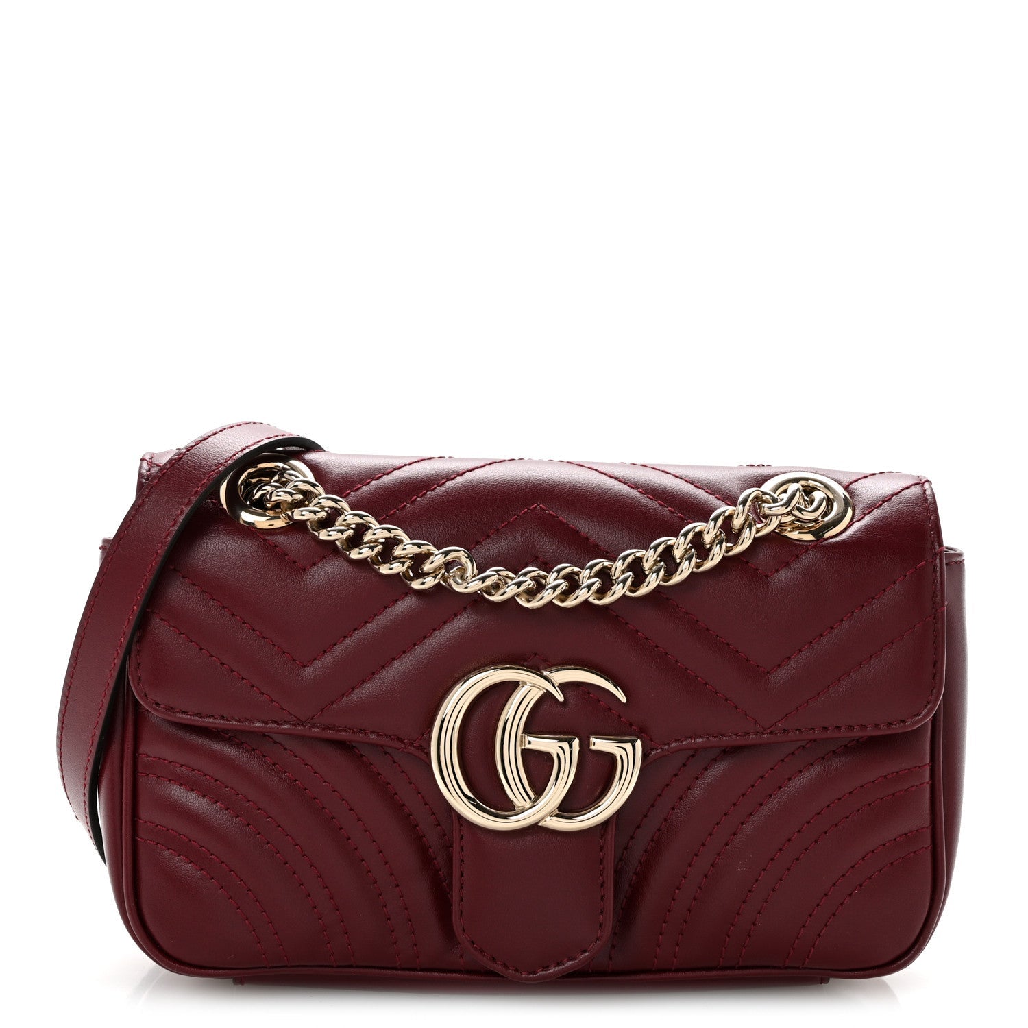 Calfskin Matelasse Mini GG Marmont Shoulder Bag Rosso Ancora
