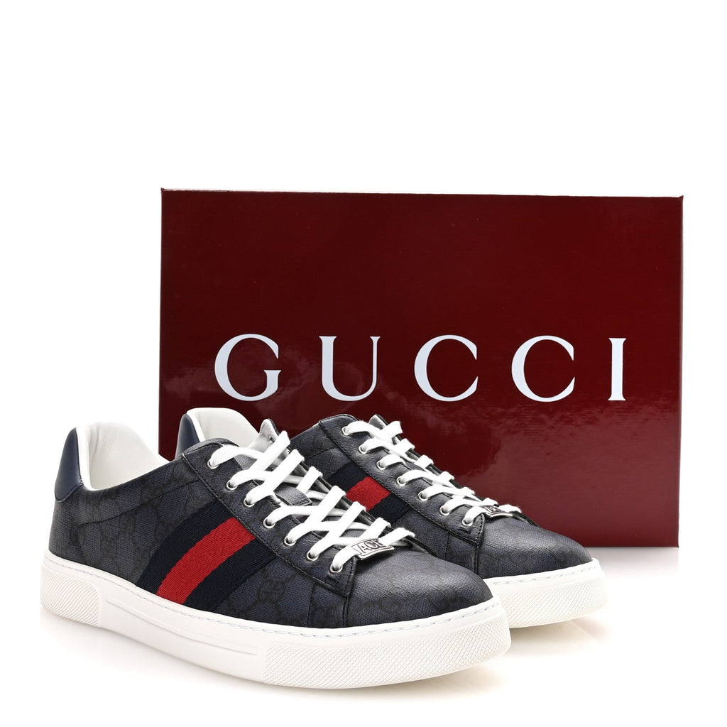 GG Supreme Monogram Web Mens New Ace Sneakers 9.5 Dark Blue